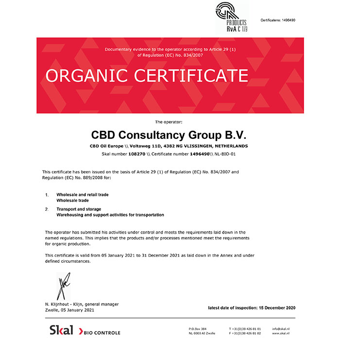 CBD ulje - Organski Certifikat